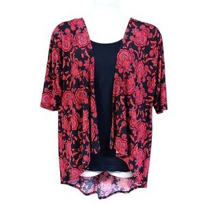 LuLaRoe Women's Red & Black Damask Print Lindsey Kimono